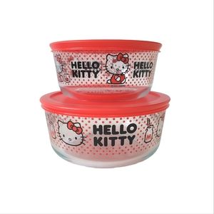 SANRIO PYREX Hello Kitty Red Polka Dot Glass Container Set of 2